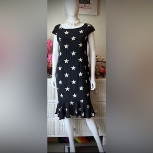 Stella McCartney Midi Dress Silk Ruffled Hem Star Print in Black  EU 36 = US  2